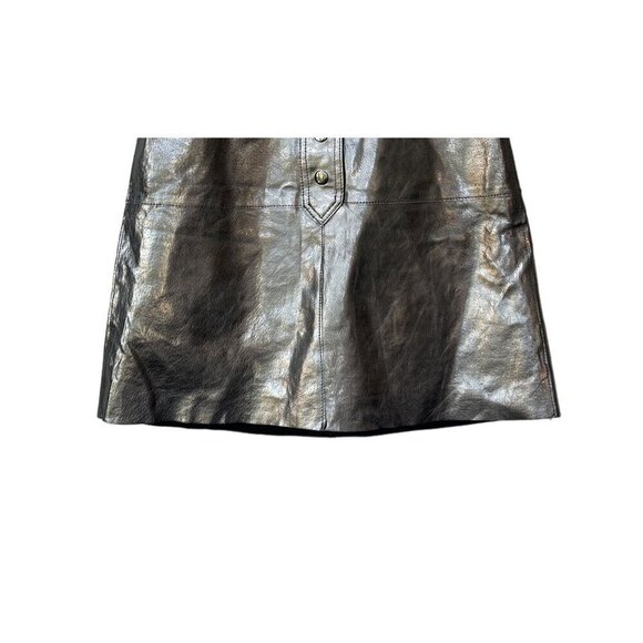 Zara Skirt XS Leather Gray Silver Metallic Festival Blogger Fav Snap Button - Picture 6 of 11